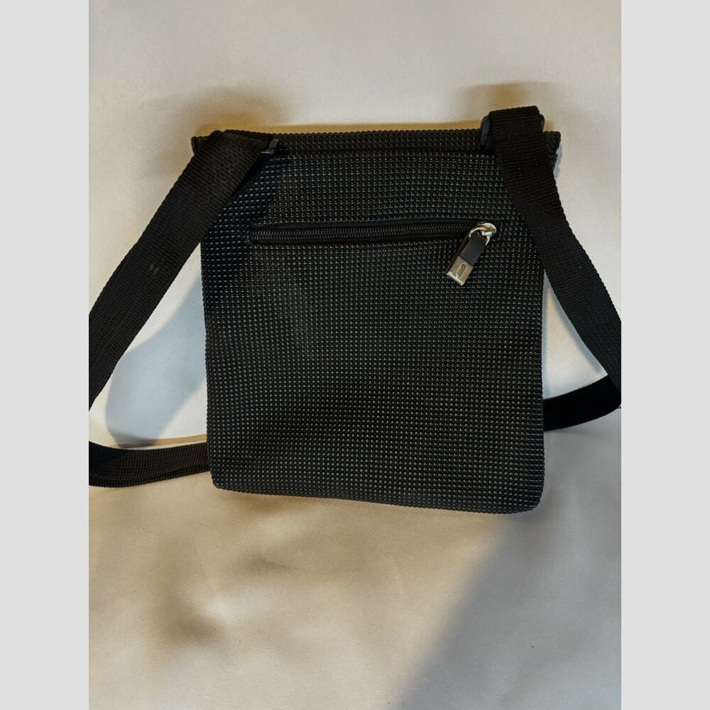 Vintage 1980s Black Crossbody Travel Organizer Bag Magnetic Snap Patent